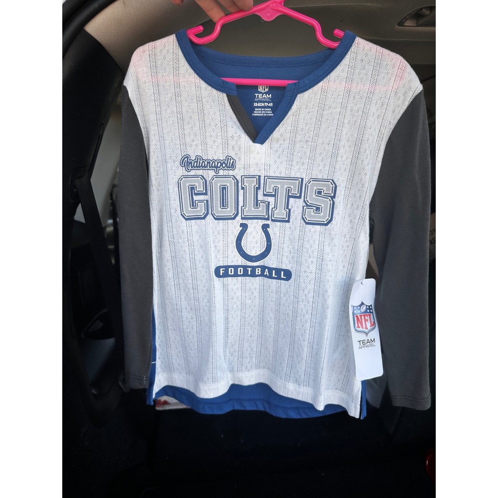 NFL Team Apparel Indianapolis Colts Kids Shirt Long Sleeve Blue White XS 4/5 NWT